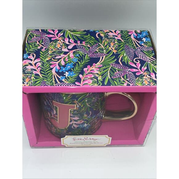 LILLY PULITZER 14oz Coffee Tea Mug Cup Monogram Letter “J” Tropical New In Box - Picture 4 of 7
